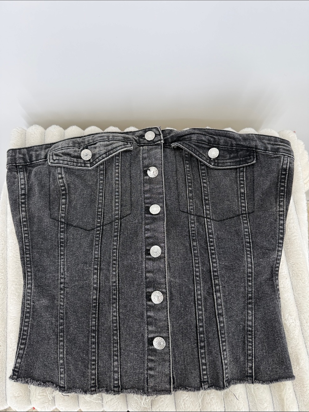 Emerson Lang Strapless Washed Black Denim Corset Top Large